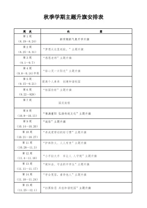 秋季学期主题升旗安排表