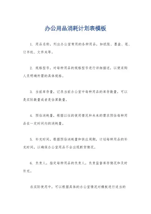 办公用品消耗计划表模板