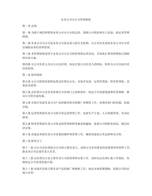 水务公司分公司管理制度