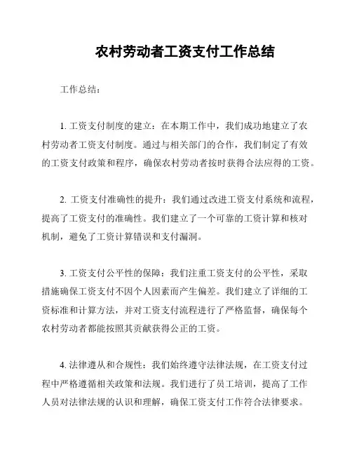 农村劳动者工资支付工作总结
