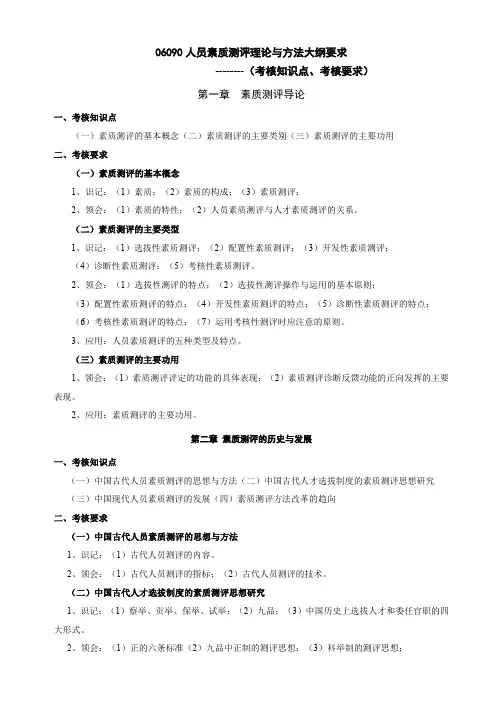 江苏自考人员素质测评大纲提要以及知识点总结