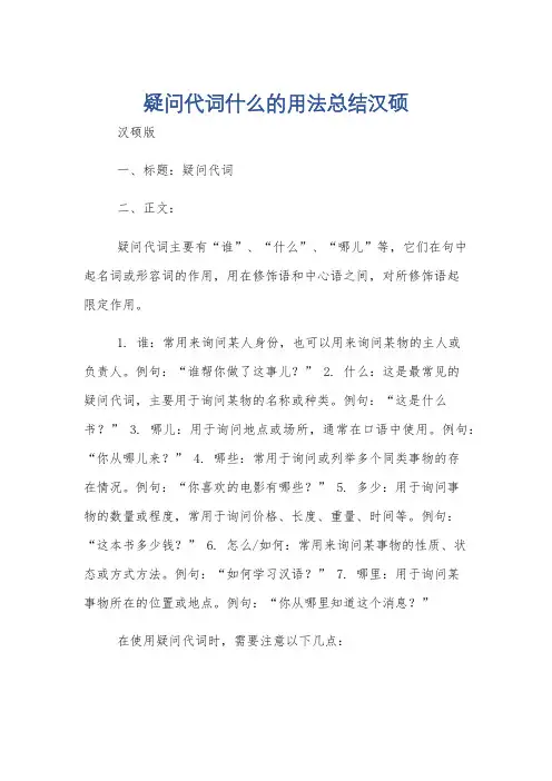 疑问代词什么的用法总结汉硕