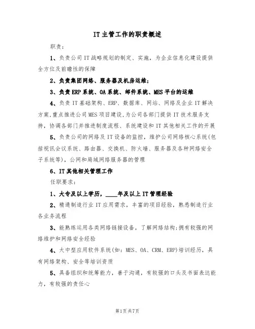 IT主管工作的职责概述(5篇)