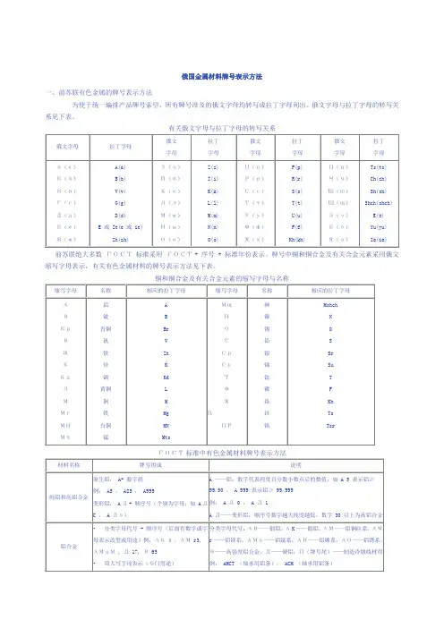 俄国材料牌号