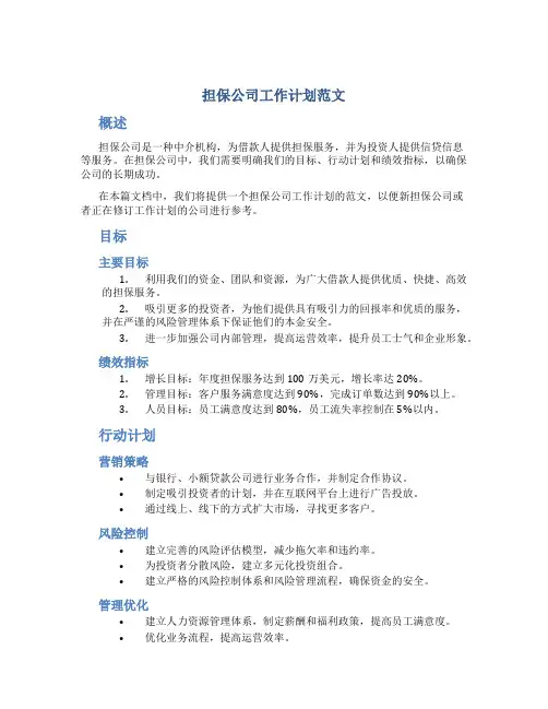 担保公司工作计划范文