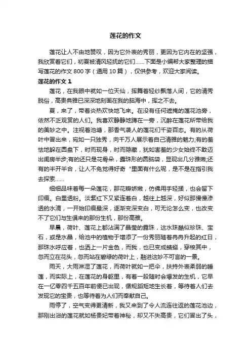 描写莲花的作文800字（通用10篇）