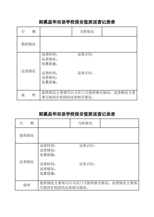 学校保安值班巡查记录表
