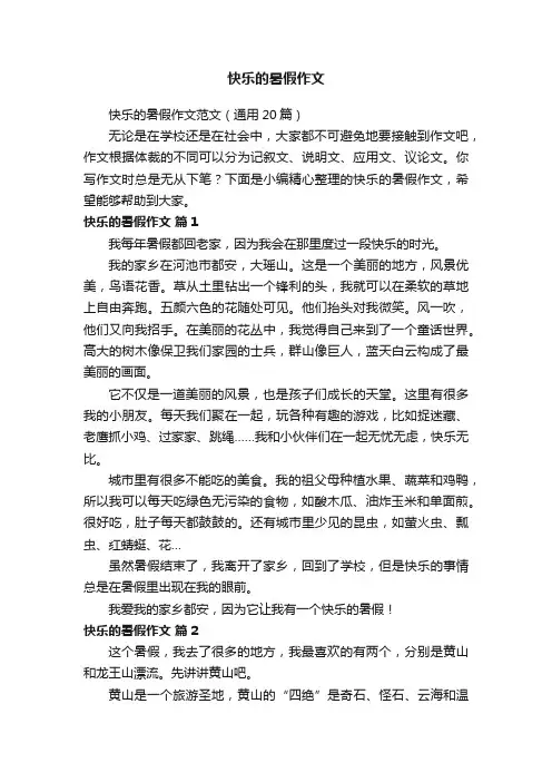 快乐的暑假作文范文（通用20篇）