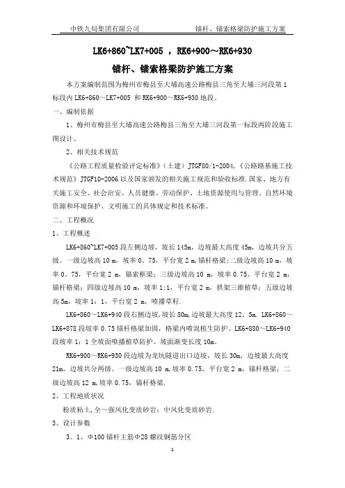 锚杆格梁防护首项施工方案