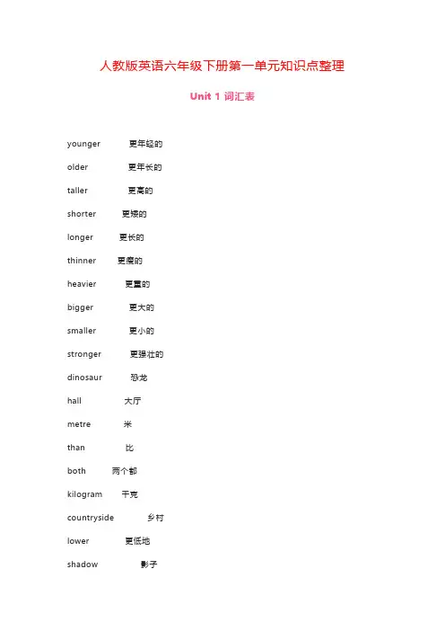 人教版英语六年级下册第一单元知识点总结
