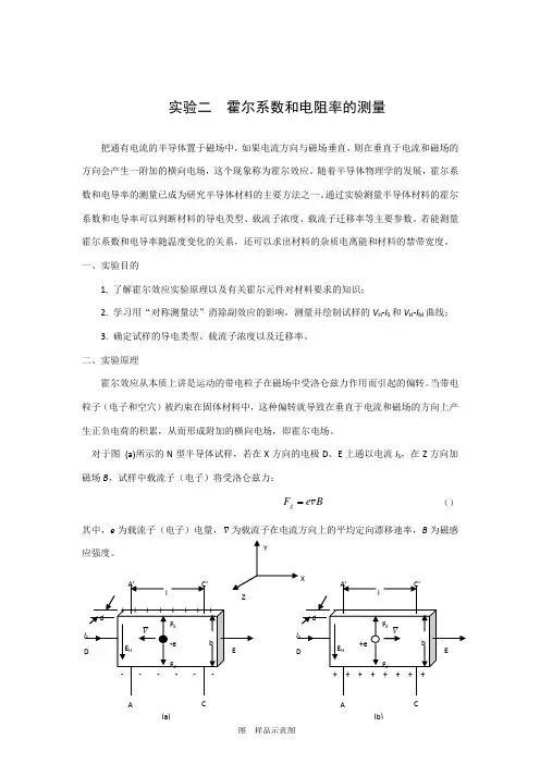 实验二霍尔系数和电阻率的测量