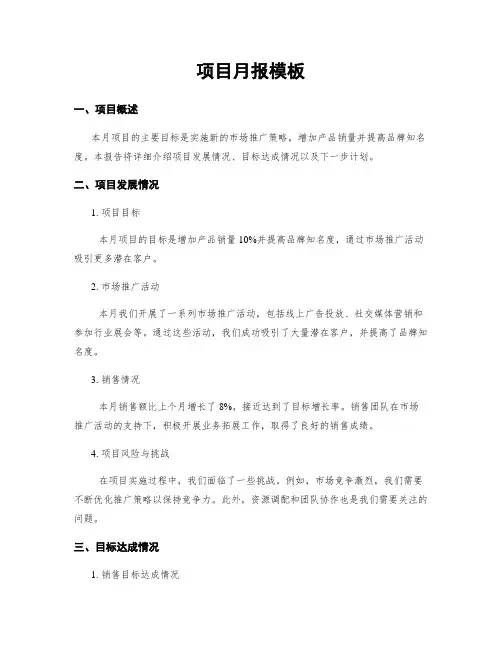 项目月报模板