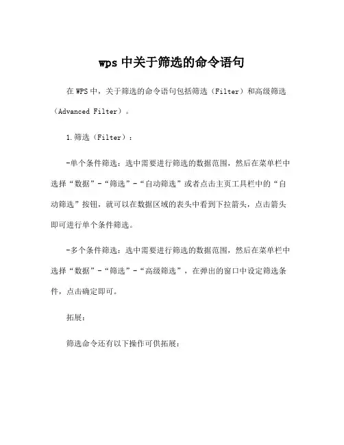 wps中关于筛选的命令语句