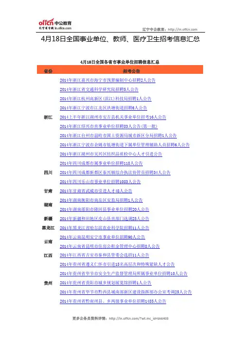 4月18日全国事业单位、教师、医疗卫生招考信息汇总