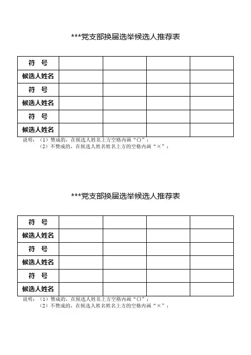党支部换届选举推荐表