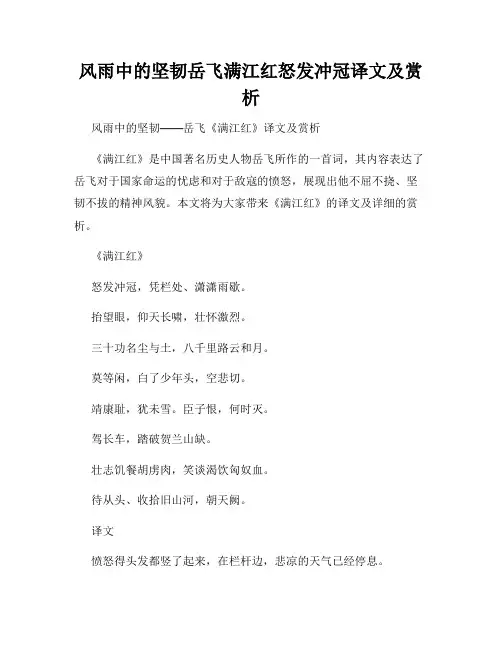 风雨中的坚韧岳飞满江红怒发冲冠译文及赏析