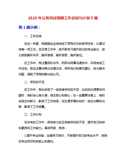 2023年公务员试用期工作总结与计划7篇