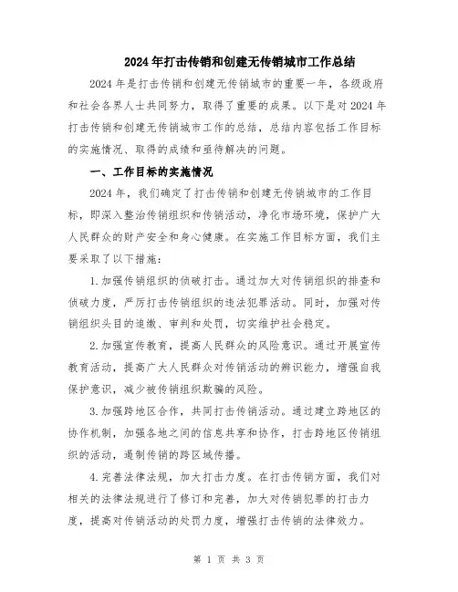 2024年打击传销和创建无传销城市工作总结