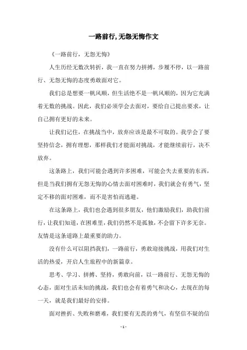 一路前行,无怨无悔作文