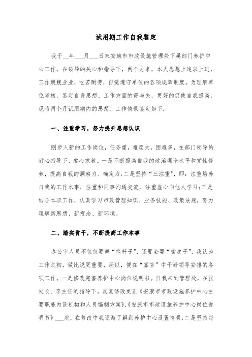 试用期工作自我鉴定（5篇）