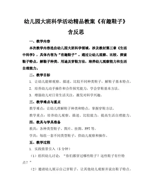 幼儿园大班科学活动精品教案《有趣的鞋子》含反思