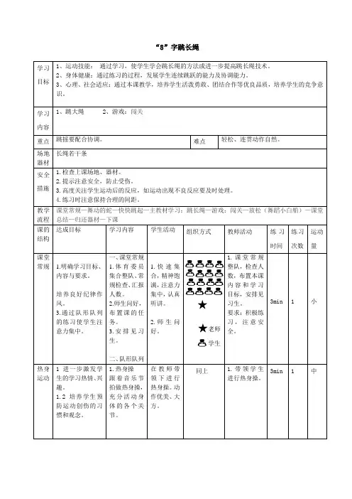 “8”字跳长绳(教案)人教版体育三至四年级