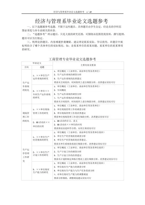 经济与管理系毕业论文选题参考