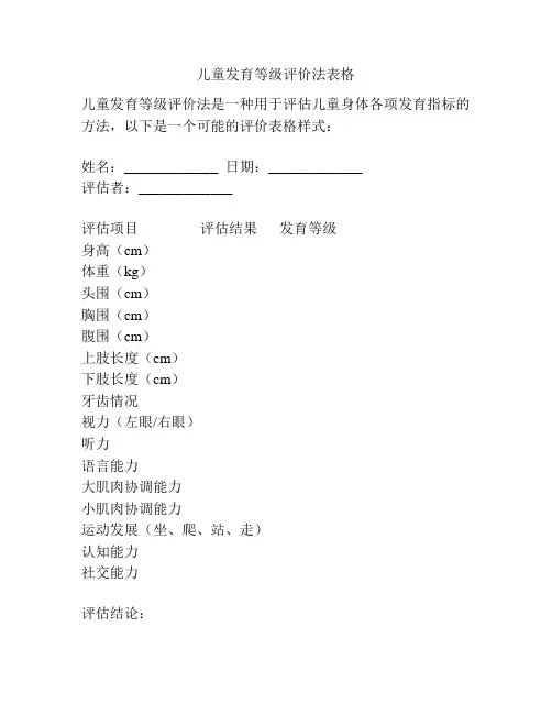 儿童发育等级评价法表格