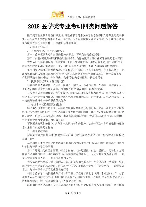 2018医学类专业考研四类问题解答