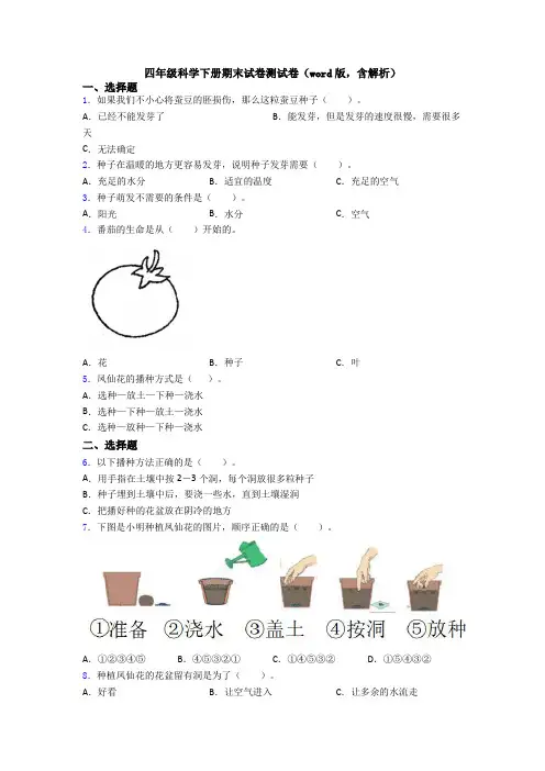四年级科学下册期末试卷测试卷(word版,含解析)