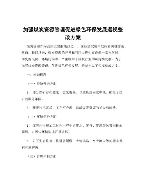 加强煤炭资源管理促进绿色环保发展巡视整改方案