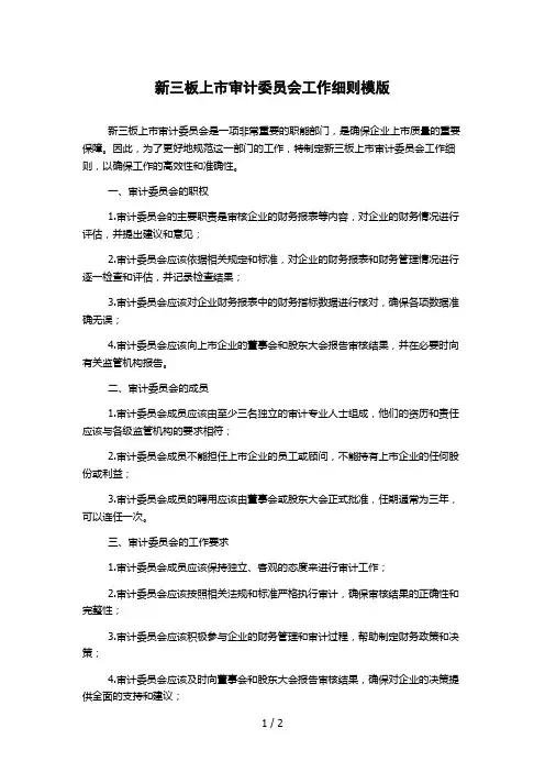 新三板上市审计委员会工作细则模版