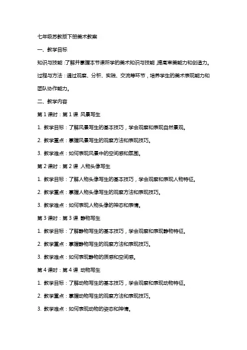 七年级苏教版下册美术教案
