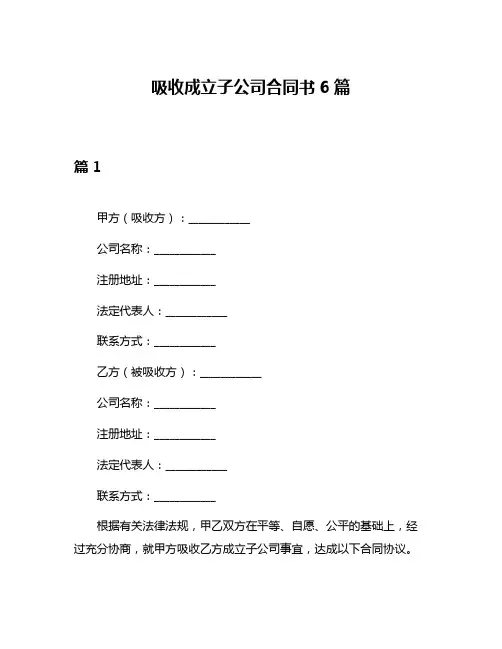 吸收成立子公司合同书6篇