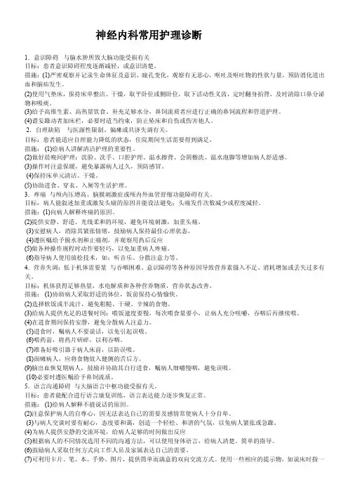 神经内科常用护理诊断