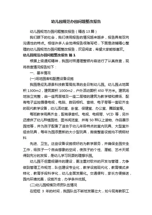 幼儿园规范办园问题整改报告