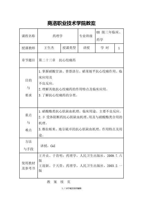 抗心绞痛药