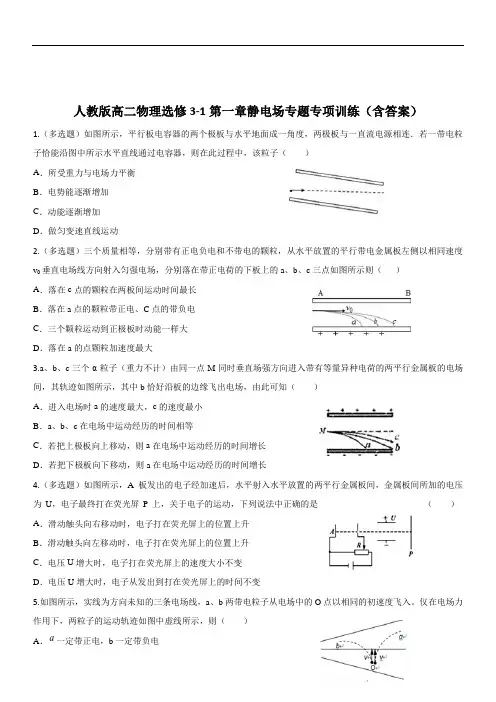 人教版高二物理选修3-1第一章静电场专题专项训练(含答案)