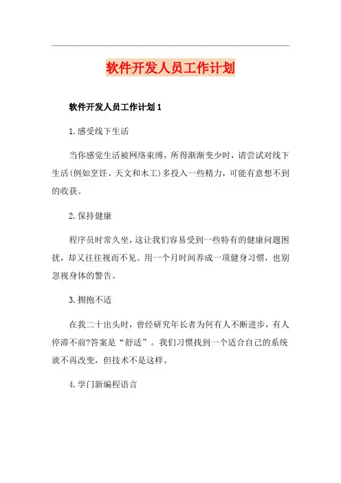软件开发人员工作计划
