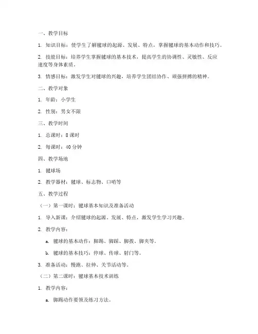 毽球教学教案设计方案模板