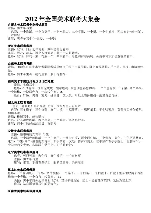 全国各地美术联考题目
