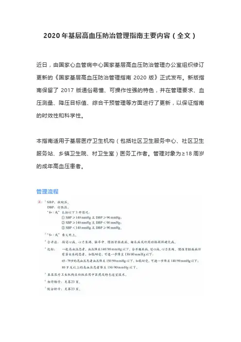 2020年基层高血压防治管理指南主要内容(全文)
