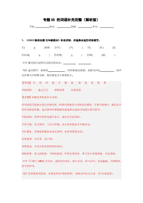 专题05 把词语补充完整(解析版)