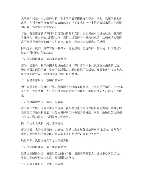 小组长供职发言稿范文