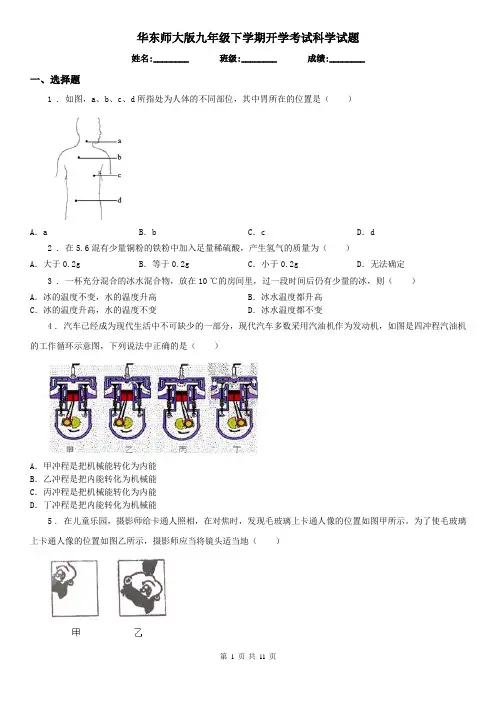 华东师大版九年级下学期开学考试科学试题