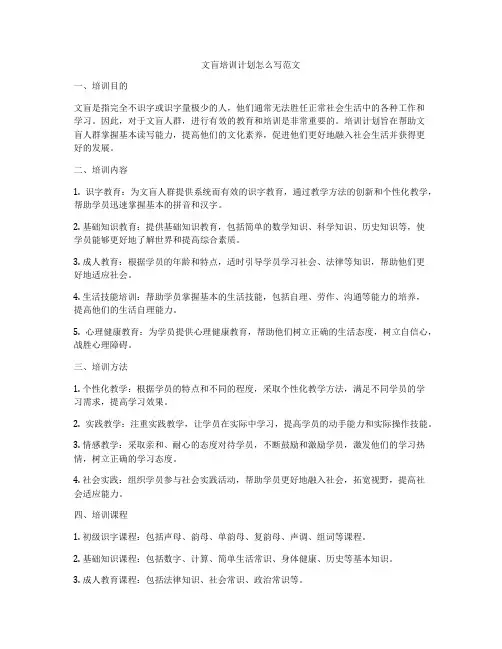 文盲培训计划怎么写范文
