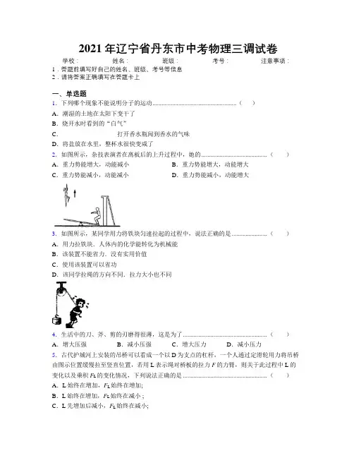 2021年辽宁省丹东市中考物理三调试卷附解析