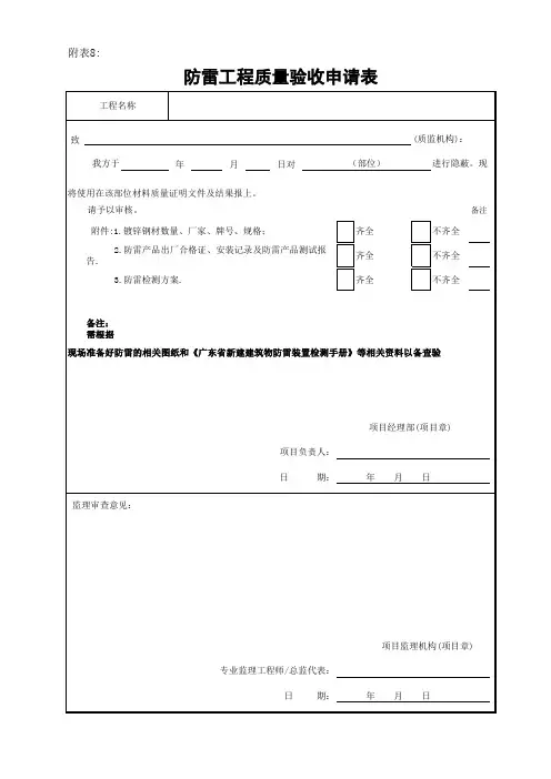 防雷工程质量验收申请表