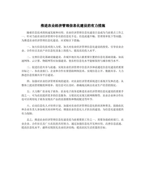 推进农业经济管理信息化建设的有力措施