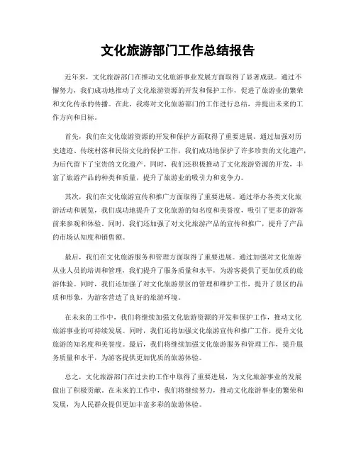 文化旅游部门工作总结报告